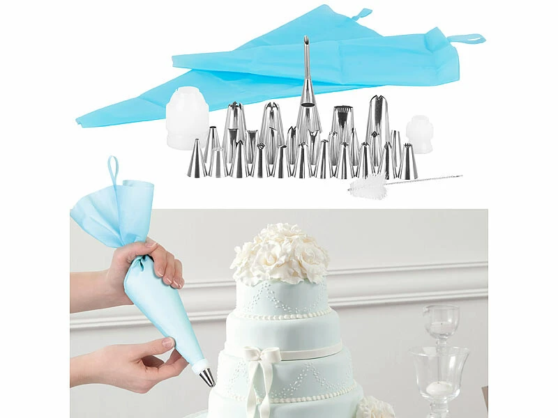 2 Poches Ă Douilles En Deux Tailles Et 27 Embouts En Acier Inoxydable