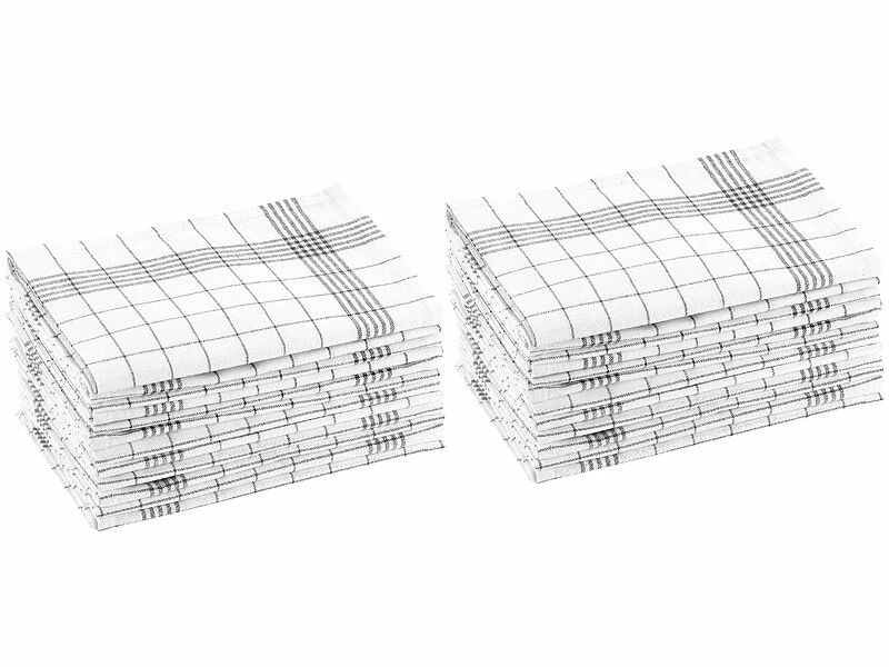 24 Torchons Ă Carreaux En Coton - 50 X 70 Cm - Gris