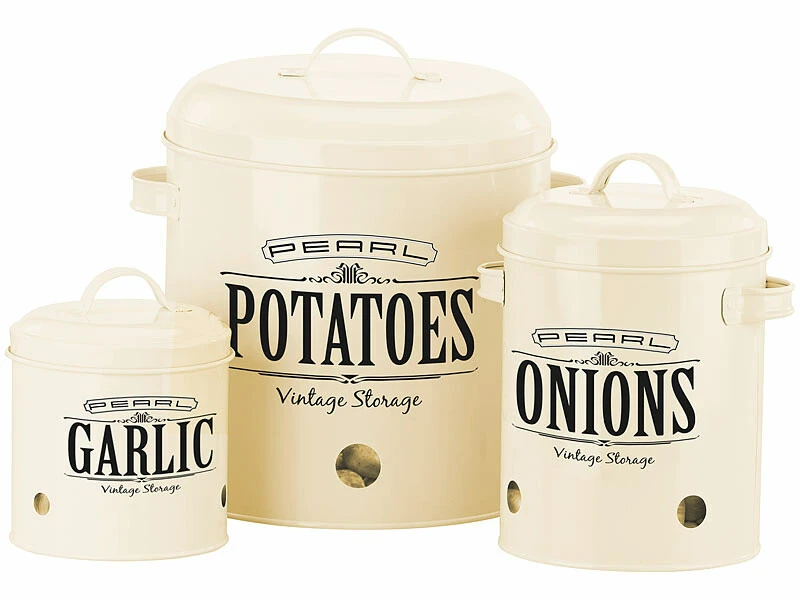 3 pots De Rangement Rétro Avec Couvercles Et Poignées