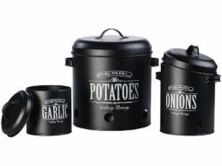 3 Pots De Rangement Rétro Avec Couvercles Et Poignées - Noir
