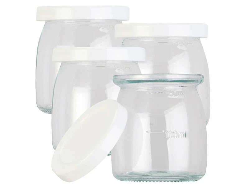 4 pots En Verre Avec Couvercles Pour Yaourtière JM-300