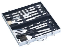 Couverts à Barbecue En Acier Inoxydable Avec Coffret En Aluminium, 14 Pièces