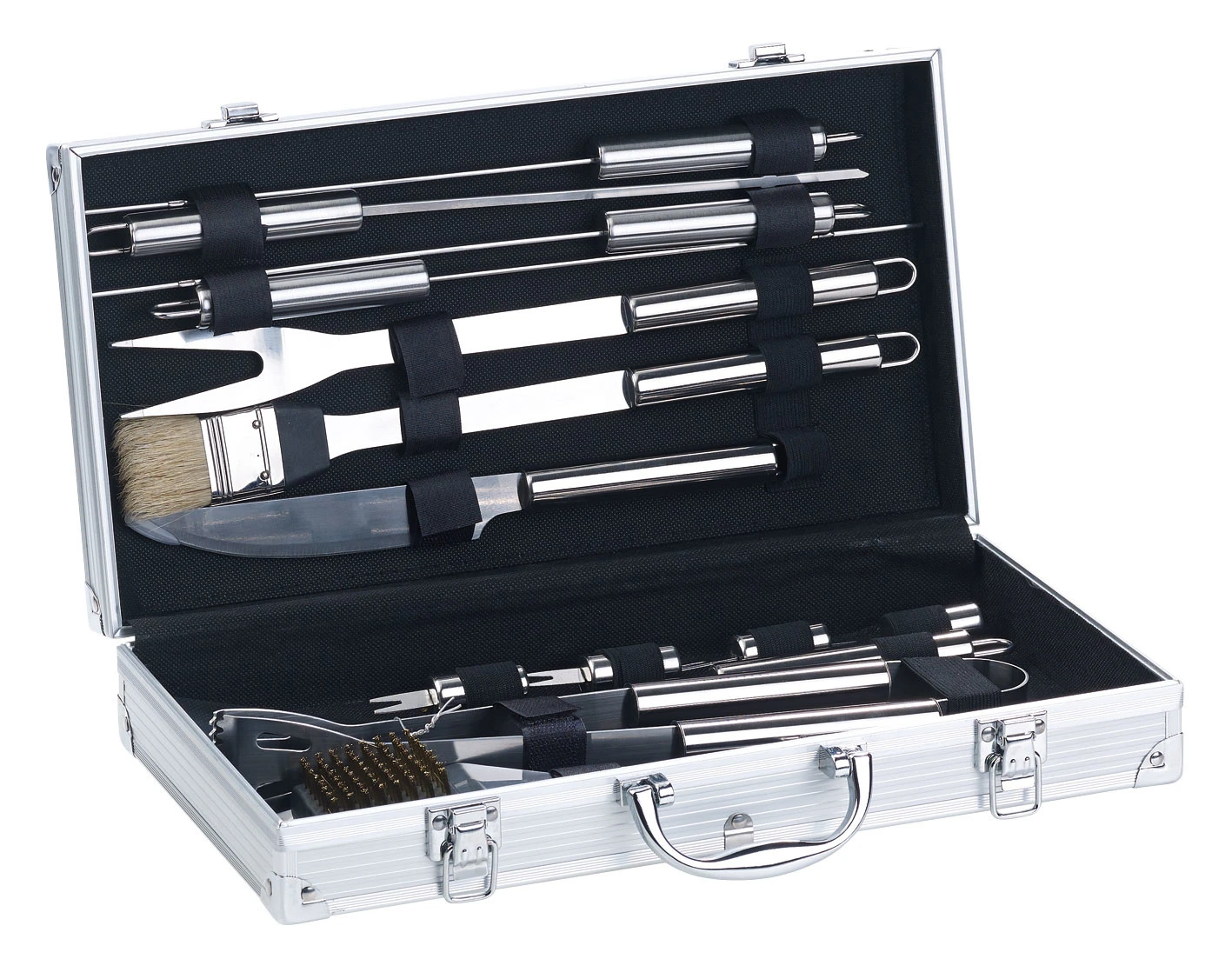 Couverts à Barbecue En Acier Inoxydable Avec Coffret En Aluminium, 14 Pièces – Image 2