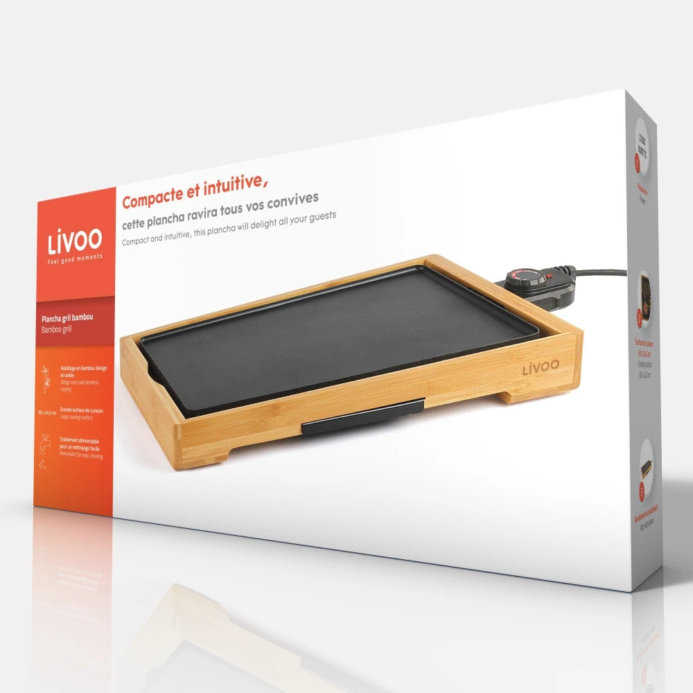 LIVOO Plancha Avec Habillage Bambou 2200 W DOC202 – Image 5