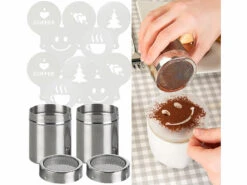 2 Saupoudreuses En Acier Inoxydable & Pochoirs